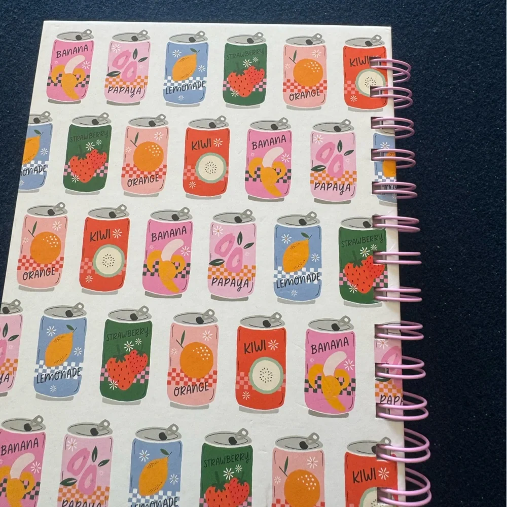 Colorful sodaThemed spiral Notebook and checkered pink/white Pen Set-so cute💕